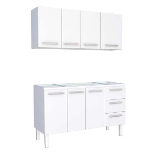Cozinha de Aço Gabinete Para Pia 140cm com Armário Aéreo Vênus Cozimax Branco