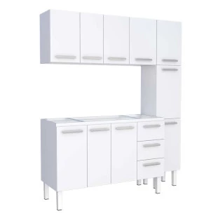 Cozinha Completa de Aço Gabinete Para Pia 150cm com Aéreo e Paneleiro Vênus Cozimax Branco
