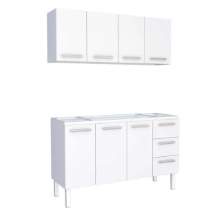 Cozinha de Aço Gabinete Para Pia 150cm com Armário Aéreo Vênus Cozimax Branco