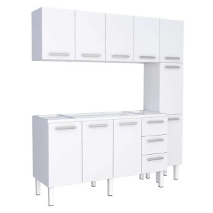 Cozinha Completa de Aço Gabinete Para Pia 160cm com Aéreo e Paneleiro Vênus Cozimax Branco