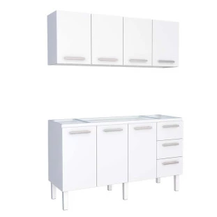 Cozinha de Aço Gabinete Para Pia 160cm com Armário Aéreo Vênus Cozimax Branco