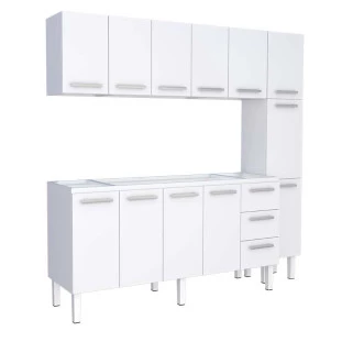 Cozinha Completa de Aço Gabinete Para Pia 180cm com Aéreo e Paneleiro Vênus Cozimax Branco