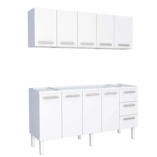 Cozinha de Aço Gabinete Para Pia 180cm com Armário Aéreo Vênus Cozimax Branco