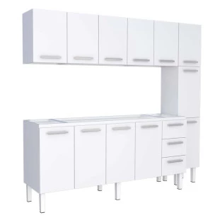 Cozinha Completa de Aço Gabinete Para Pia 200cm com Aéreo e Paneleiro Vênus Cozimax Branco