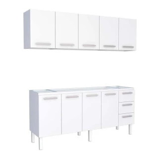 Cozinha de Aço Gabinete Para Pia 200cm com Armário Aéreo Vênus Cozimax Branco