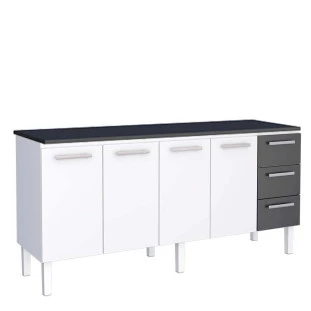 Balcão Cozinha Aço 200 Vênus 3 Gavetas Com Tampo Cozimax Branco/Preto