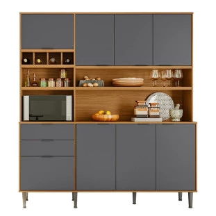 Cozinha Completa 180cm 8 Portas 2 Gaveta Viena Lukaliam Tauari/Cinza