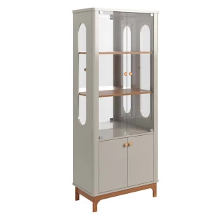 Cristaleira de Vidro e Espelho Moderna 180x74cm Jade Lukaliam Off White/Jequitiba