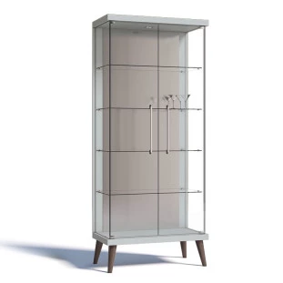 Cristaleira de Vidro Espelho Moderna Com LED 75x179 Tifanny Imcal Branco
