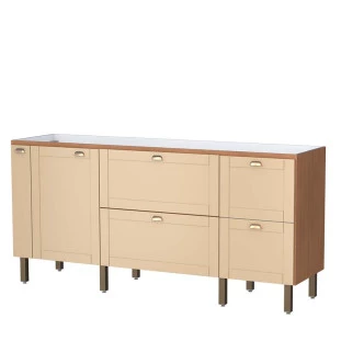 Gabinete De Madeira Para Pia De Cozinha 200cm Estilo Americano Grou Cozimax Areia/Jequitiba