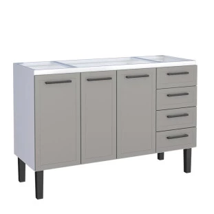 Gabinete de Aço Para Pia 140cm 3 Portas Juno/Apolo 4 Gavetas Cozimax Cinza Argila