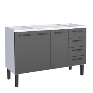 Gabinete de Aço Para Pia 140cm 3 Portas Juno/Apolo 4 Gavetas Cozimax Preto