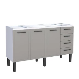 Gabinete de Aço Para Pia 160cm 3 Portas Juno/Apolo 4 Gavetas Cozimax Cinza Argila