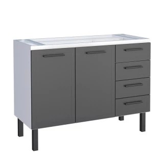 Gabinete de Aço Para Pia 120cm 2 Portas Juno/Apolo 4 Gavetas Cozimax Preto