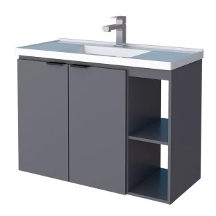 Gabinete Para Banheiro Madeira Aster 80 Com Lavatório Cozimax Cinza