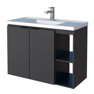 Gabinete Para Banheiro Madeira Aster 80 Com Lavatório Cozimax Preto