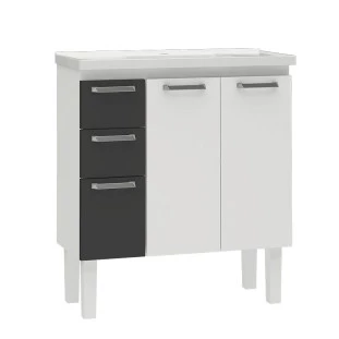Gabinete Para Banheiro Aço Damasco Com Pés 80 Cozimax Branco/Preto