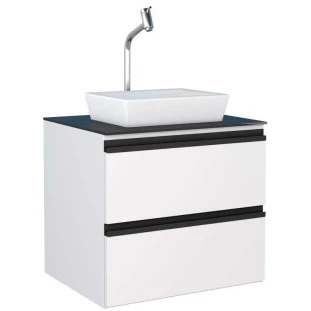 Gabinete Para Banheiro Aço Gaia 60 com Cuba Louça Linea Cozimax Branco