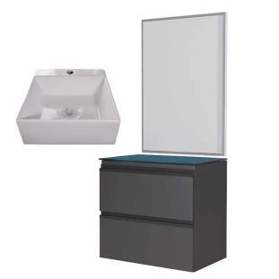 Conjunto Para Banheiro Aço Gaia 60 Com Espelho e Cuba Cubo Cozimax Preto