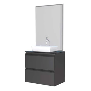 Conjunto Para Banheiro Aço Gaia 60 com Espelho e Cuba de Louça Linea Cozimax Preto