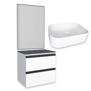 Conjunto Para Banheiro Aço Gabinete Gaia 60 Com Espelho e Cuba Luna Cozimax Branco