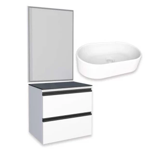 Conjunto Para Banheiro Aço Gabinete Gaia 60 Com Espelho e Cuba Nimbus Cozimax Branco