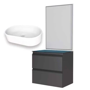 Conjunto Para Banheiro Aço Gabinete Gaia 60 Com Espelho e Cuba Nimbus Cozimax Preto