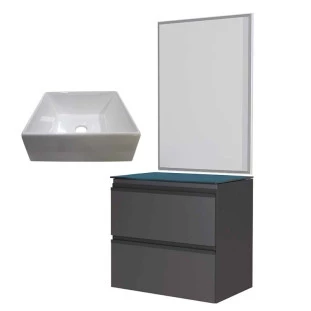 Conjunto Para Banheiro Aço Gabinete Gaia 60 Com Espelho e Cuba Prisma Cozimax Preto