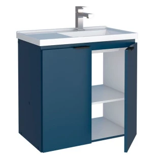 Gabinete Para Banheiro Madeira Aster 60 Com Lavatório Cozimax Azul