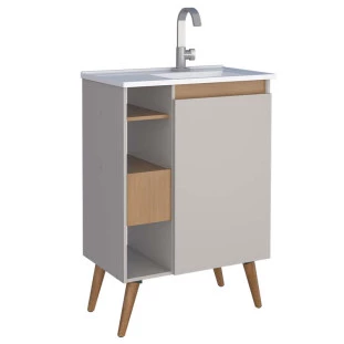 Gabinete Para Banheiro Madeira Lotus 60 Com Pés Cozimax Jequitiba/Nude