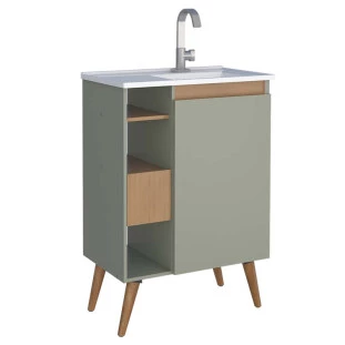 Gabinete Para Banheiro Madeira Lotus 60 Com Pés Cozimax Jequitiba/Verde