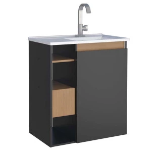 Gabinete Para Banheiro Madeira Lotus 60 Sem Pés Cozimax Jequitiba/Preto