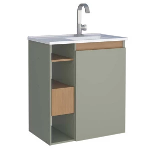 Gabinete Para Banheiro Madeira Lotus 60 Sem Pés Cozimax Jequitiba/Verde