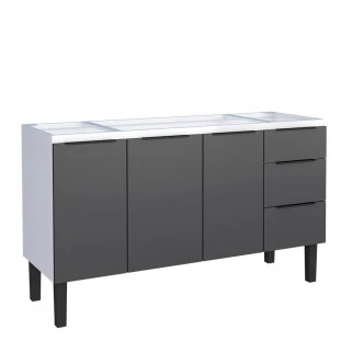 Gabinete de Aço Para Pia 150cm 3 Portas 3 Gavetas Júpiter Cozimax Preto