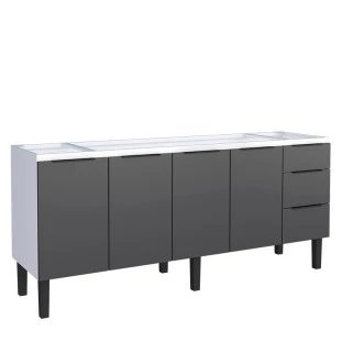 Gabinete de Aço Para Pia 200cm 4 Portas 3 Gavetas Júpiter Cozimax Preto