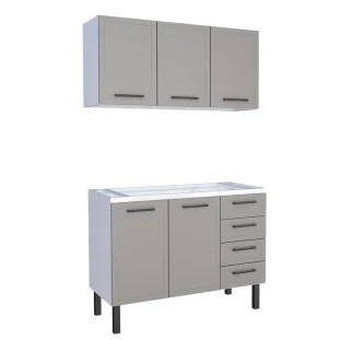 Cozinha Completa Gabinete Para Pia 120 e Armário Aéreo Juno/Apolo 4 Gavetas Cozimax Cinza Argila