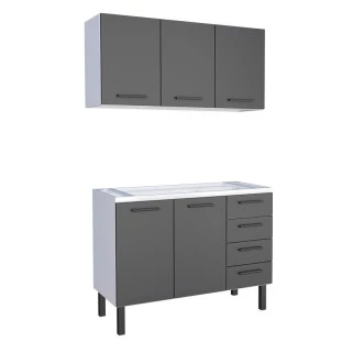 Cozinha Completa Gabinete Para Pia 120 e Armário Aéreo Juno/Apolo 4 Gavetas Cozimax Preto