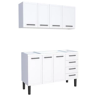Cozinha Completa Gabinete Para Pia 140 e Armário Aéreo Juno/Apolo 4 Gavetas Cozimax Branco