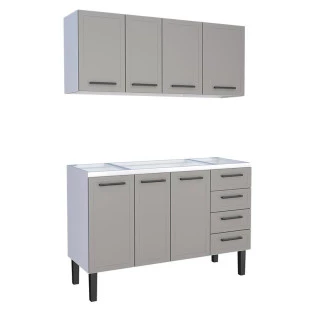 Cozinha Completa Gabinete Para Pia 140 e Armário Aéreo Juno/Apolo 4 Gavetas Cozimax Cinza Argila