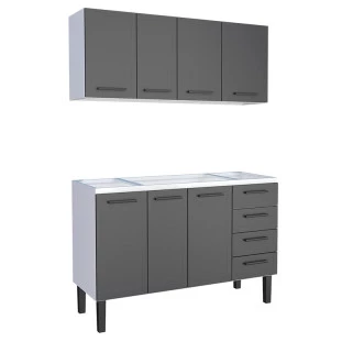 Cozinha Completa Gabinete Para Pia 140 e Armário Aéreo Juno/Apolo 4 Gavetas Cozimax Preto