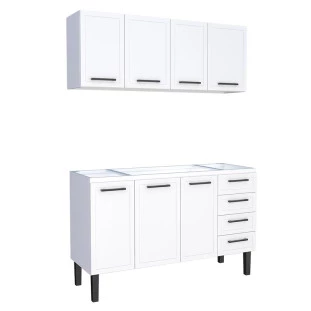 Cozinha Completa Gabinete Para Pia 150 e Armário Aéreo Juno/Apolo 4 Gavetas Cozimax Branco