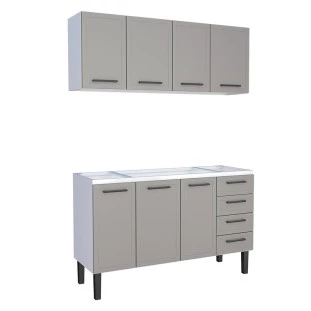 Cozinha Completa Gabinete Para Pia 150 e Armário Aéreo Juno/Apolo 4 Gavetas Cozimax Cinza Argila