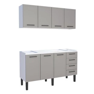 Cozinha Completa Gabinete Para Pia 160 e Armário Aéreo Juno/Apolo 4 Gavetas Cozimax Cinza Argila