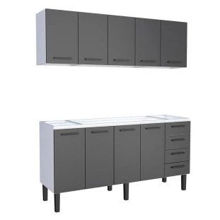 Cozinha Completa Gabinete Para Pia 180 e Armário Aéreo Juno/Apolo 4 Gavetas Cozimax Preto