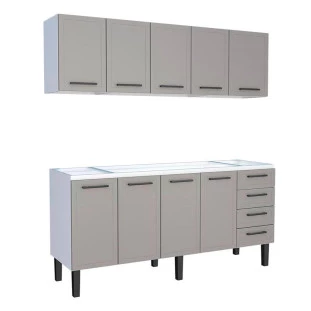 Cozinha Completa Gabinete Para Pia 200 e Armário Aéreo Juno/Apolo 4 Gavetas Cozimax Cinza Argila