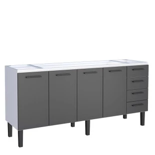 Gabinete de Aço Para Pia 200cm 4 Portas Juno/Apolo 4 Gavetas Cozimax Preto