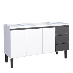 Gabinete de Aço Para Pia 150cm 3 Portas 3 Gavetas Netuno Cozimax Branco Preto