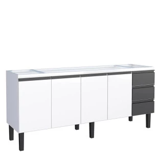 Gabinete de Aço Para Pia 200cm 4 Portas 3 Gavetas Netuno Cozimax Branco/Preto