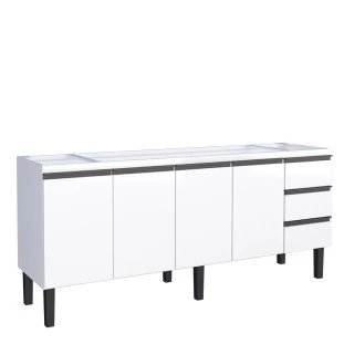 Gabinete de Aço Para Pia 200cm 4 Portas 3 Gavetas Netuno Cozimax Branco