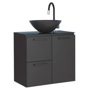 Gabinete Para Banheiro Aço Osiris Preto 60 Com Cuba Cuia Preta Cozimax